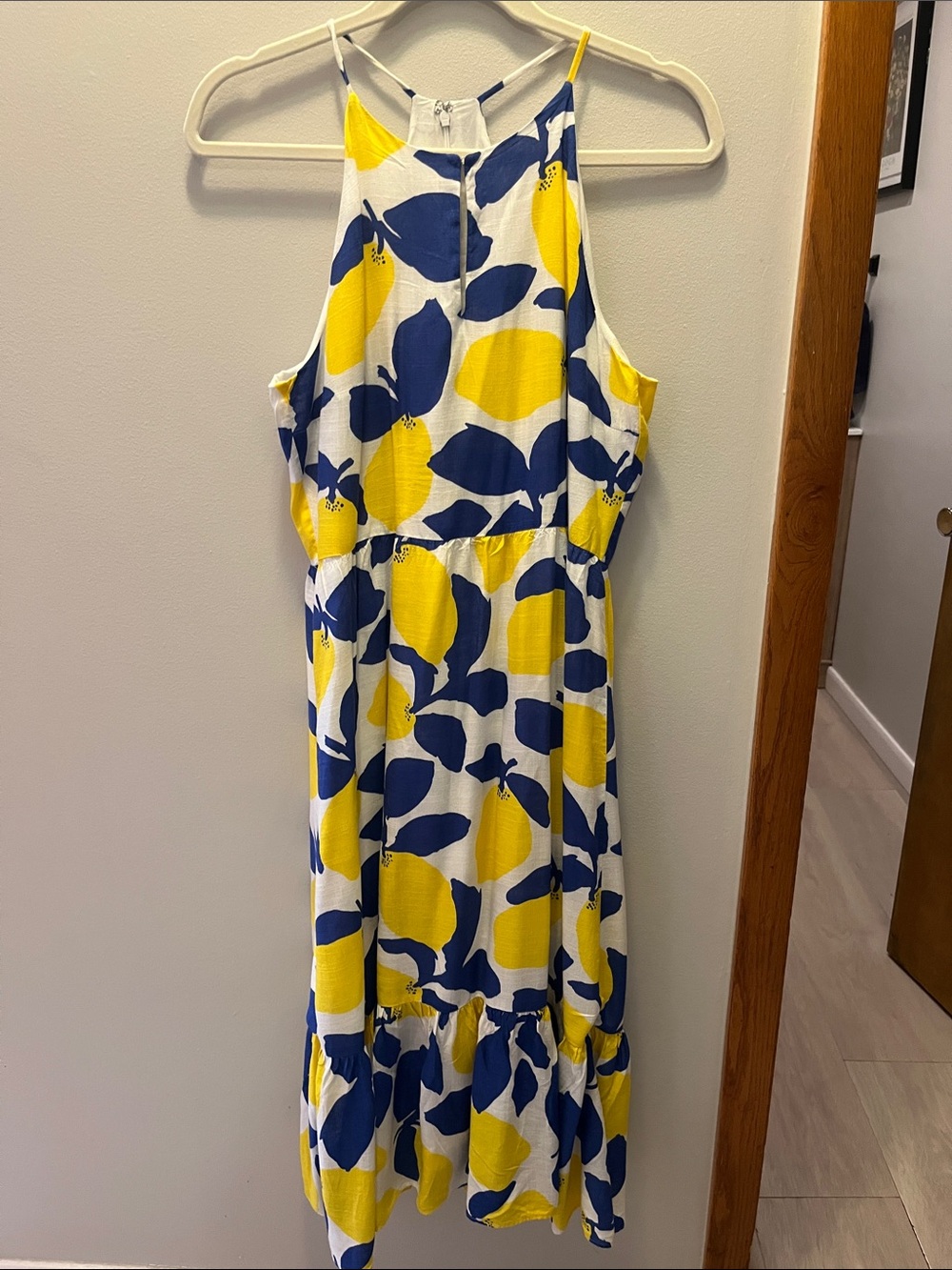 LOFT Yellow & Navy Lemon-Print Midi Dress